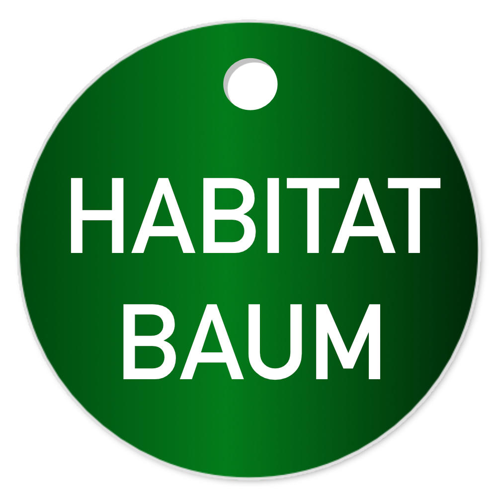 Habitatbaum Baumplakette, 40 mm rund, Aluminium, eloxiert, Stärke 1mm, Text, Laserbeschriftung Habitatbaum Baumplakette, 40 mm rund, Aluminium, eloxiert, Stärke 1mm, Text, Laserbeschriftung