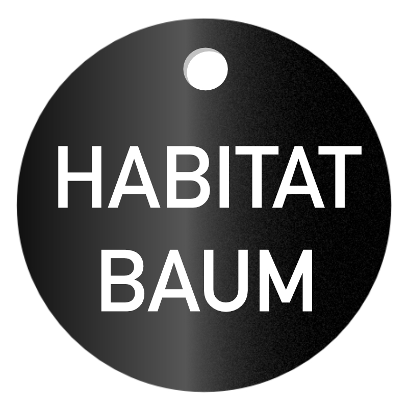 Habitatbaum Baumplakette, 50 mm rund, Aluminium, eloxiert, Stärke 1mm,Text, Laserbeschriftung