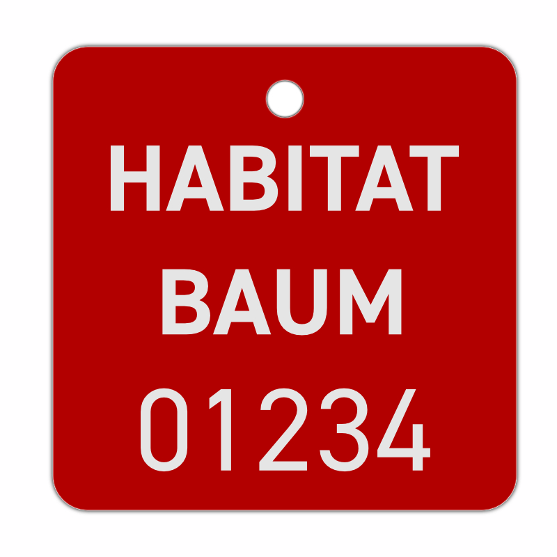 Triangular Aluminium Tree Tag – red – 45-65 mm – laser engraved – with hole