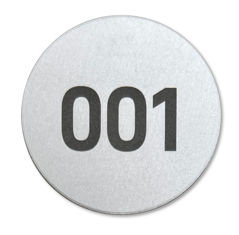 Baummarken, Plaketten, Dicke 1mm, Aluminium natur-silber matt, Ziffern dunkelgrau, extra tiefe Laser-Gravur Baummarken, Plaketten, Dicke 1mm, Aluminium natur-silber matt, Ziffern dunkelgrau, extra tiefe Laser-Gravur