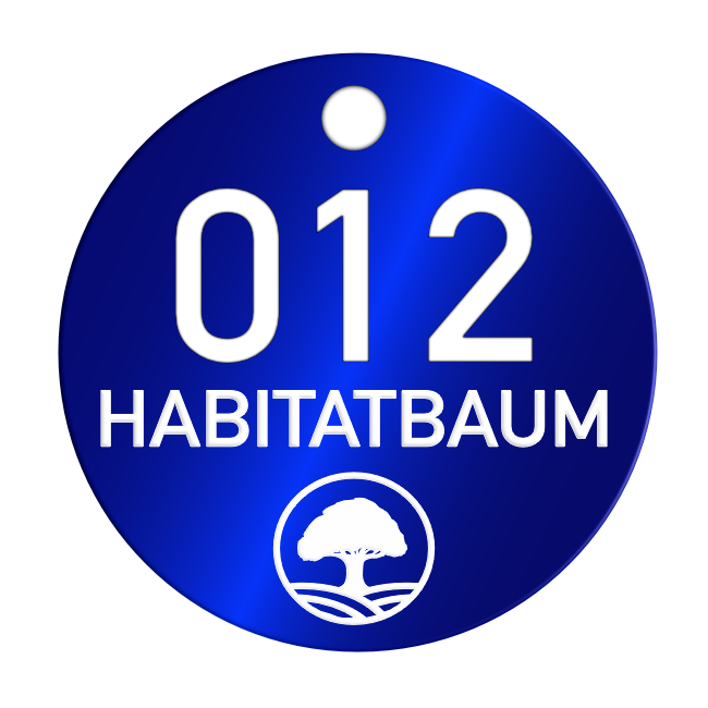 Habitatbaum, Baumplakette ø=50 mm, Nummer und Baum-Logo, Lasergravur, Aluminium