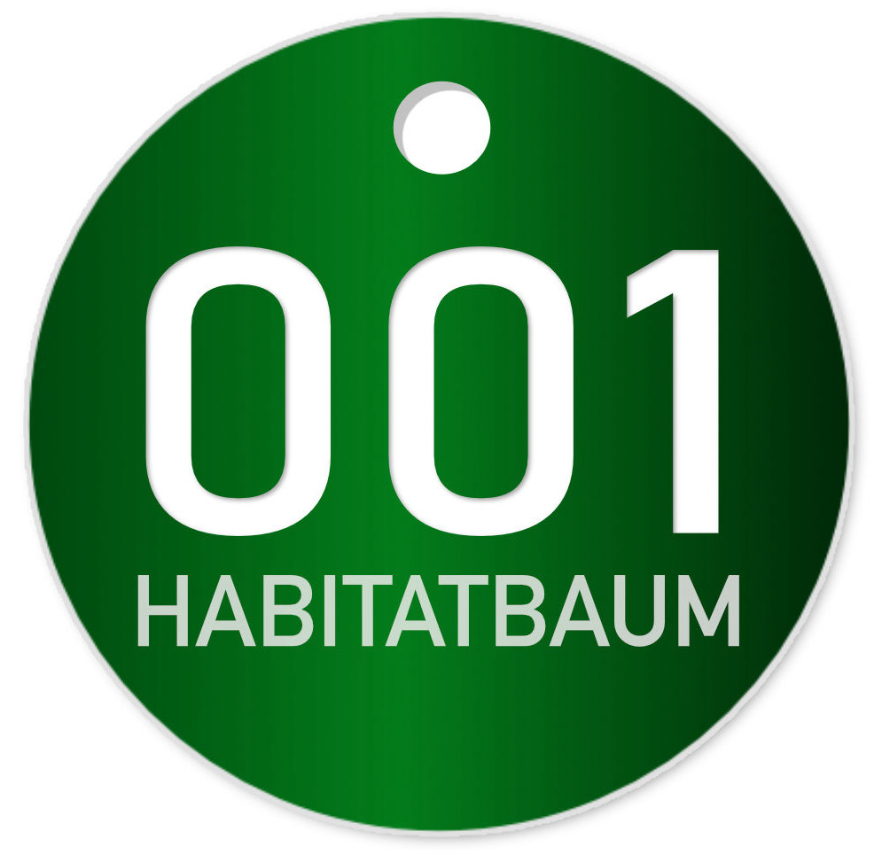 Habitatbaum Baumplakette, 50 mm, nummeriert, Aluminium, eloxiert, Stärke 1mm, Laserbeschriftung Habitatbaum Baumplakette, 50 mm, nummeriert, Aluminium, eloxiert, Stärke 1mm, Laserbeschriftung