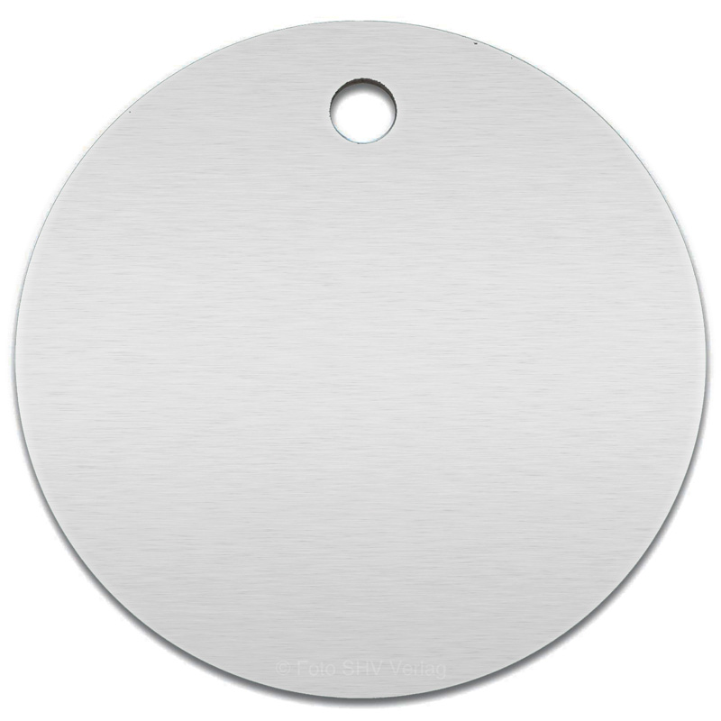 Alu Ronden  d=30 mm, Loch 4 mm für Baumplaketten, Werkzeugmarken zum Gravieren, farbig eloxiert,