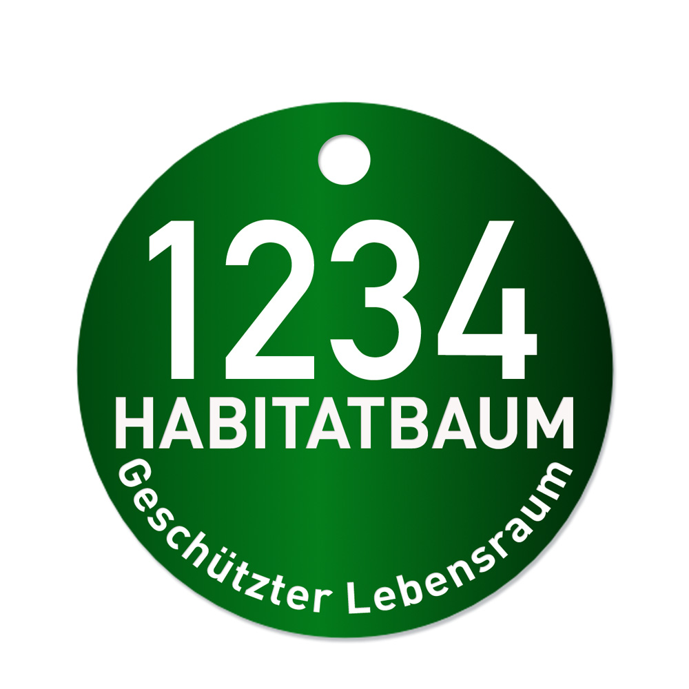 Habitatbaum geschuetzter Lebensraum, Alu Plakette Baummarke, gruen