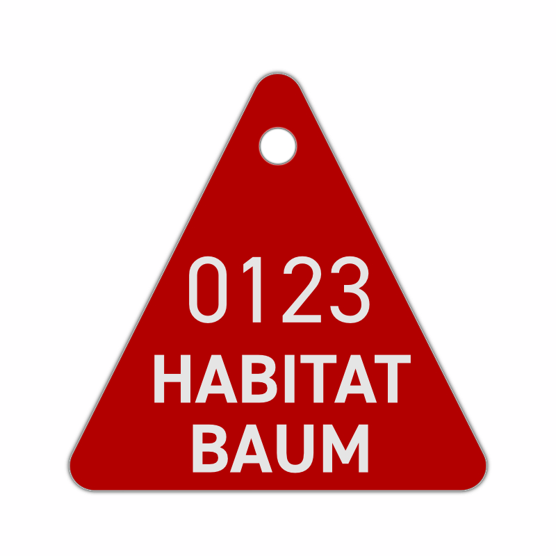 Triangular Aluminium Tree Tag – red – 45-65 mm – laser engraved – with hole Triangular Aluminium Tree Tag – red – 45-65 mm – laser engraved – with hole